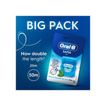 Oral-B Satin Tape Floss Removes Plaque Waxed Dental Floss For Tight Spaces Fresh Clean Feeling Mint Flavour 50m Roll