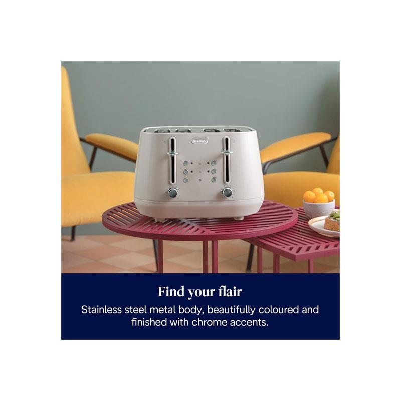 Delonghi Eclettica 4 Slice Toaster With Reheat And Defrost Functions Control Panels Browning Levels Pull Crumbs Trays Stainless Steel 1800W Biscuit Beige Secondary image