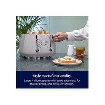 Delonghi Eclettica 4 Slice Toaster With Reheat And Defrost Functions Control Panels Browning Levels Pull Crumbs Trays Stainless Steel 1800W Biscuit Beige