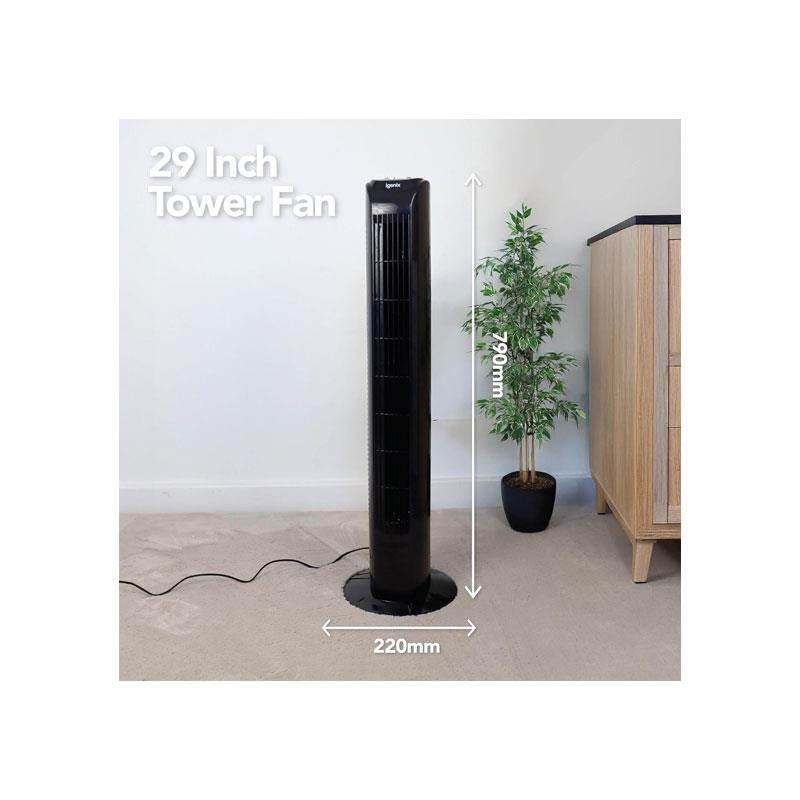 Igenix 29 Inch Tower Fan With 3 Speed Settings Oscillation Function 7.5 Hour Timer Remote Control 45W Black Secondary image