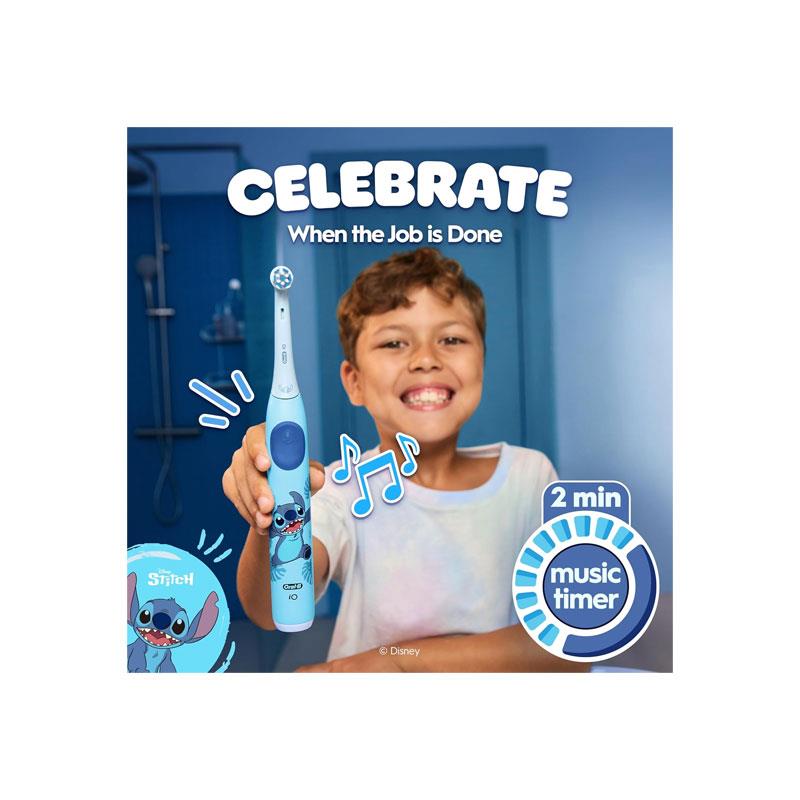 Oral-B iO Kids Disney Stitch Electric Toothbrush 1 Toothbrush Head 1 Travel Case 3 Modes With Kid-Friendly Sensitive Mode Ages 6+ Light Blue