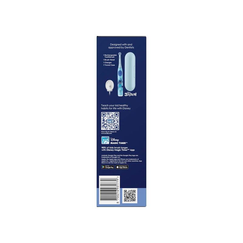 Oral-B iO Kids Disney Stitch Electric Toothbrush 1 Toothbrush Head 1 Travel Case 3 Modes With Kid-Friendly Sensitive Mode Ages 6+ Light Blue
