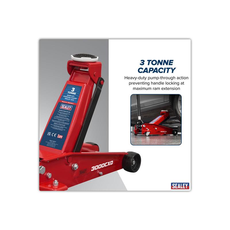 Sealey Quick Lift Standard Chassis Trolley Jack 3 Tonne Red