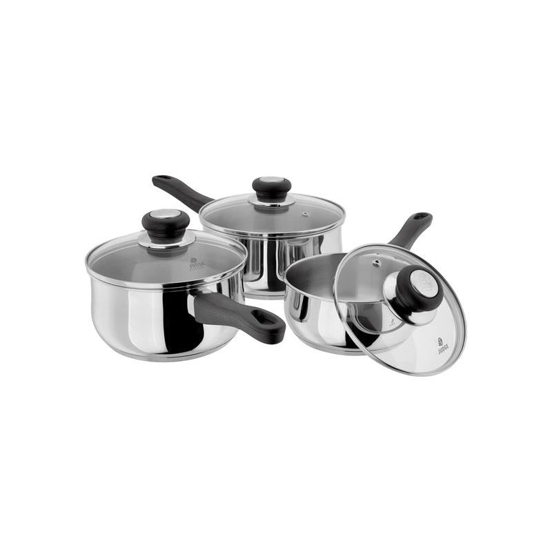 Judge Vista Saucepans 16cm 18cm And 20cm Set of 3 Stainless Steel Shatterproof Vented Glass Lids Silver Main image