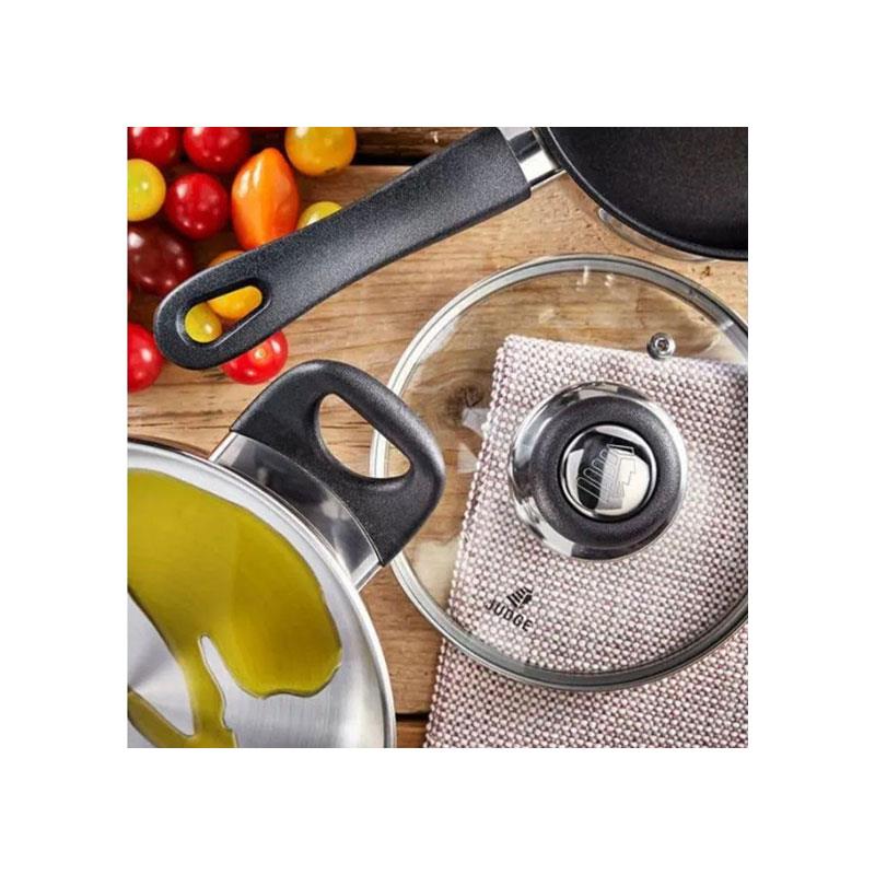 Judge Vista Saucepans 16cm 18cm And 20cm Set of 3 Stainless Steel Shatterproof Vented Glass Lids Silver