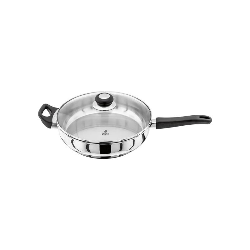 Judge Vista Saute Pan 28cm/2.4 Litres Stainless Steel Large Shatterproof Vented Glass Lid With Helper Handle Silver Main image
