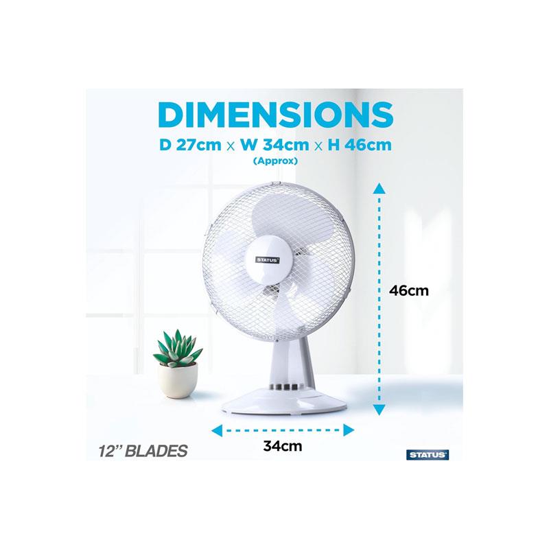 Status 12 Inch Desktop Fan With 3 Speed Settings Oscillating 35W White Secondary image