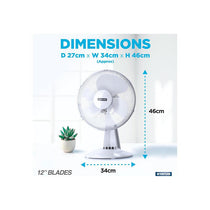 Status 12 Inch Desktop Fan With 3 Speed Settings Oscillating 35W White