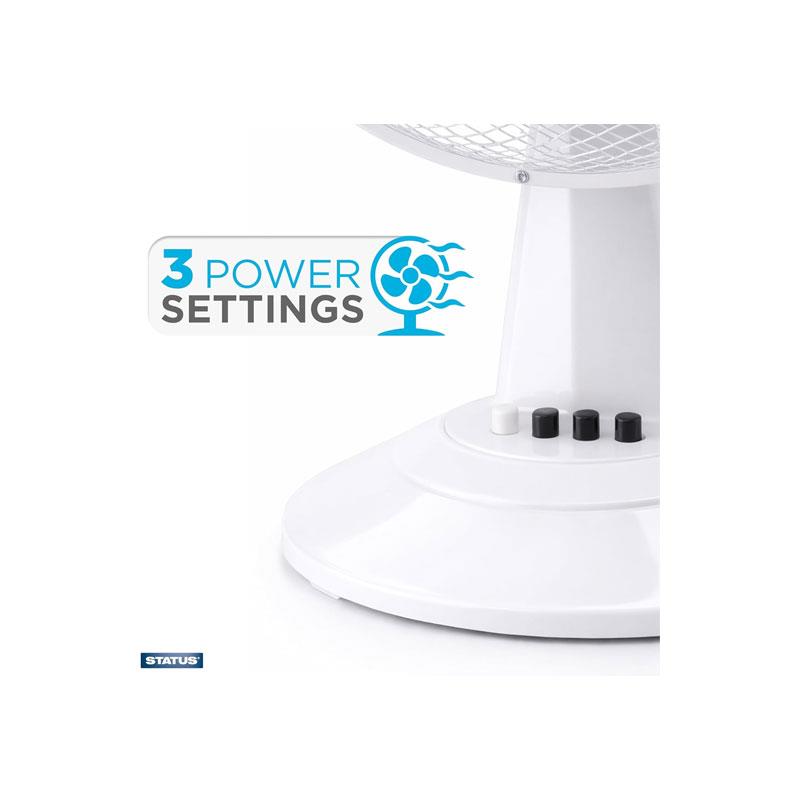 Status 12 Inch Desktop Fan With 3 Speed Settings Oscillating 35W White