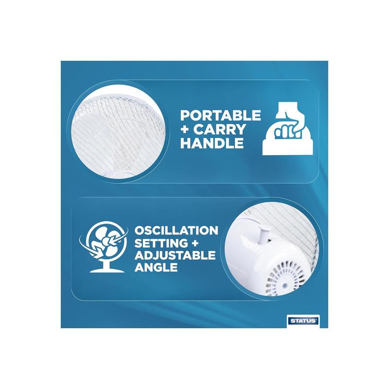Status 12 Inch Desktop Fan With 3 Speed Settings Oscillating 35W White