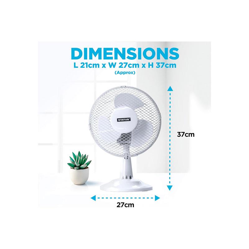 Status 9 Inch Oscillating Desk Fan With 2 Speed Settings Portable Cooling Fan 16W White