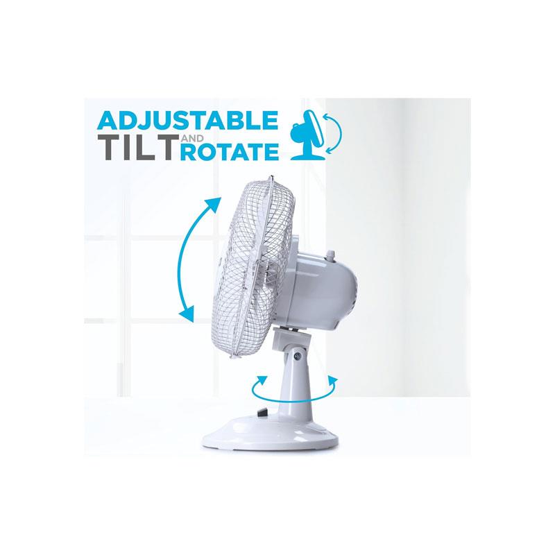 Status 9 Inch Oscillating Desk Fan With 2 Speed Settings Portable Cooling Fan 16W White