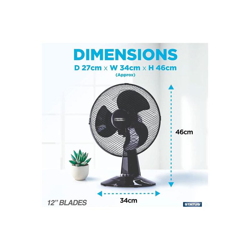 Status 12 Inch Desktop Fan With 3 Speed Settings Oscillating 35W Black