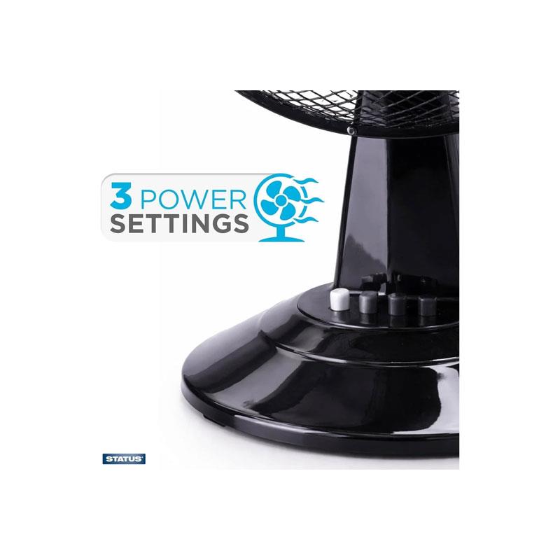 Status 12 Inch Desktop Fan With 3 Speed Settings Oscillating 35W Black