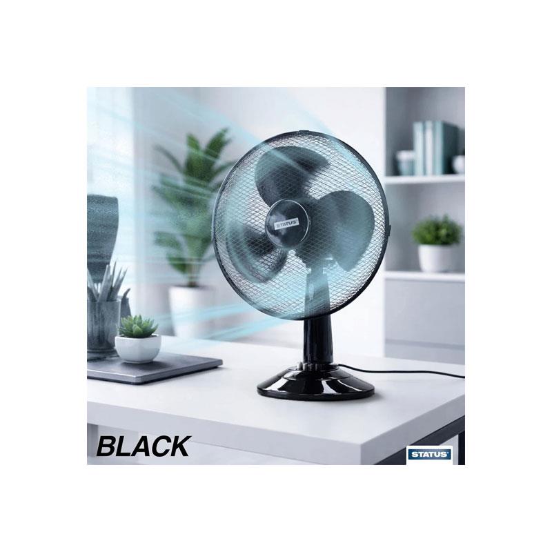 Status 12 Inch Desktop Fan With 3 Speed Settings Oscillating 35W Black