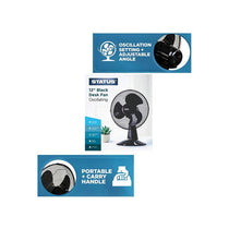 Status 12 Inch Desktop Fan With 3 Speed Settings Oscillating 35W Black