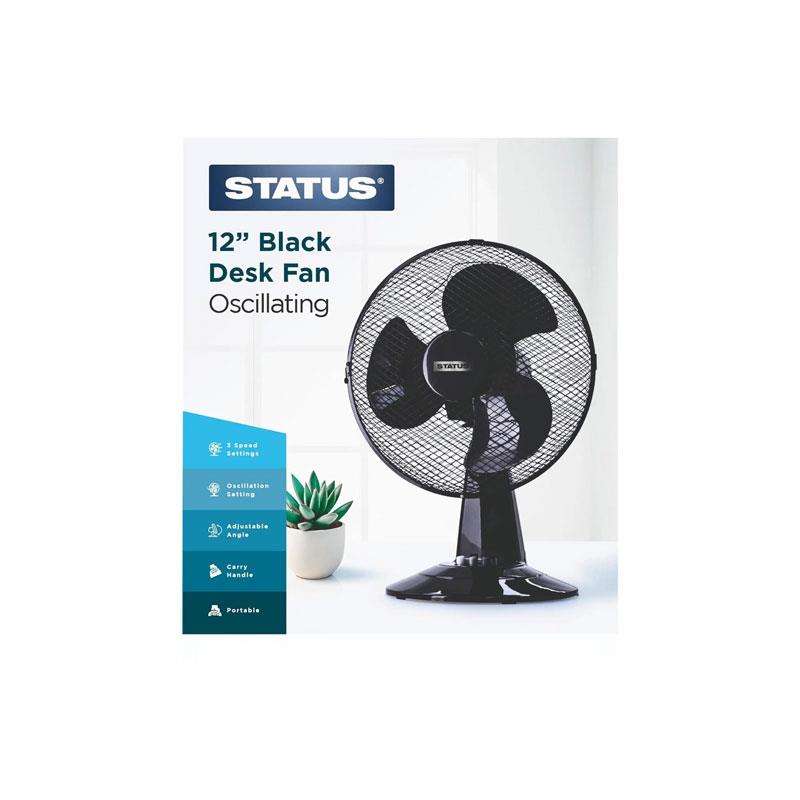 Status 12 Inch Desktop Fan With 3 Speed Settings Oscillating 35W Black