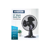 Status 12 Inch Desktop Fan With 3 Speed Settings Oscillating 35W Black
