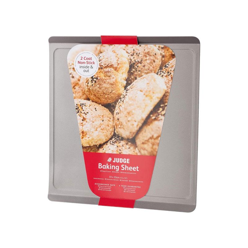 Judge Square Flat Baking Sheet With Raised Edges Non-Stick Carbon Steel Large 33 x 33cm Grey