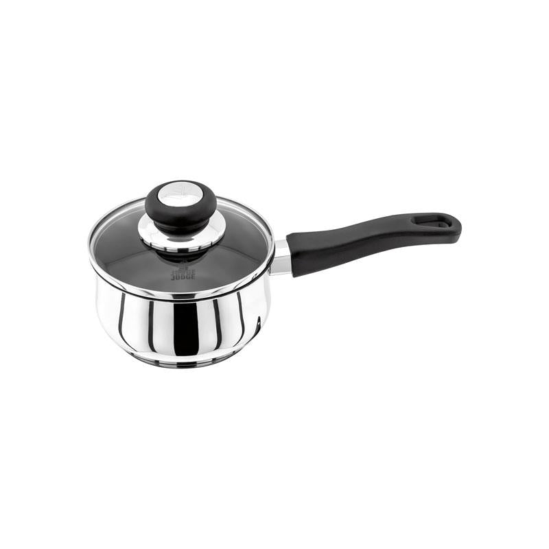 Judge Vista Saucepan 14cm/900ml Medium Non-Stick Stainless Steel Shatterproof Vented Glass Lid Silver