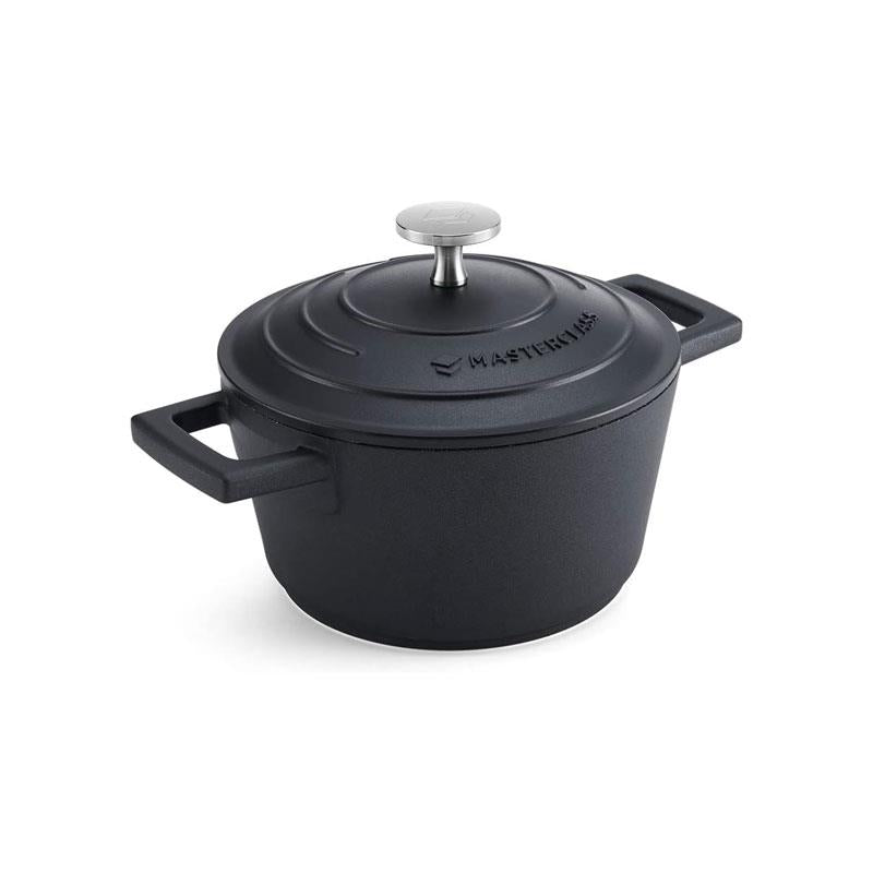 MasterClass 16cm Casserole Dish With Lid Cast Aluminium 1.4 Litre Black