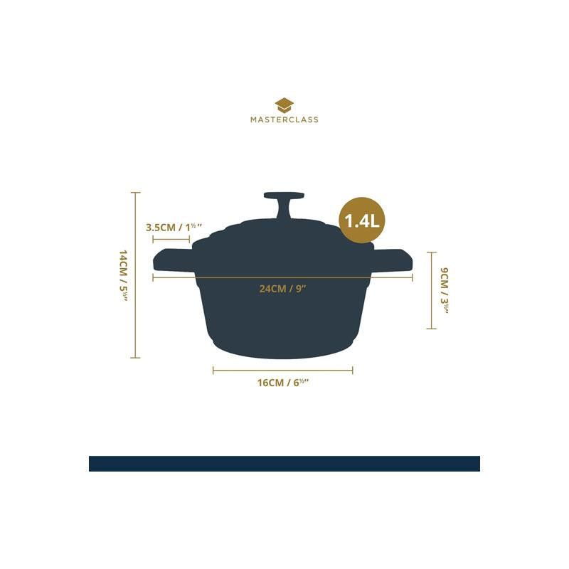 MasterClass 16cm Casserole Dish With Lid Cast Aluminium 1.4 Litre Black