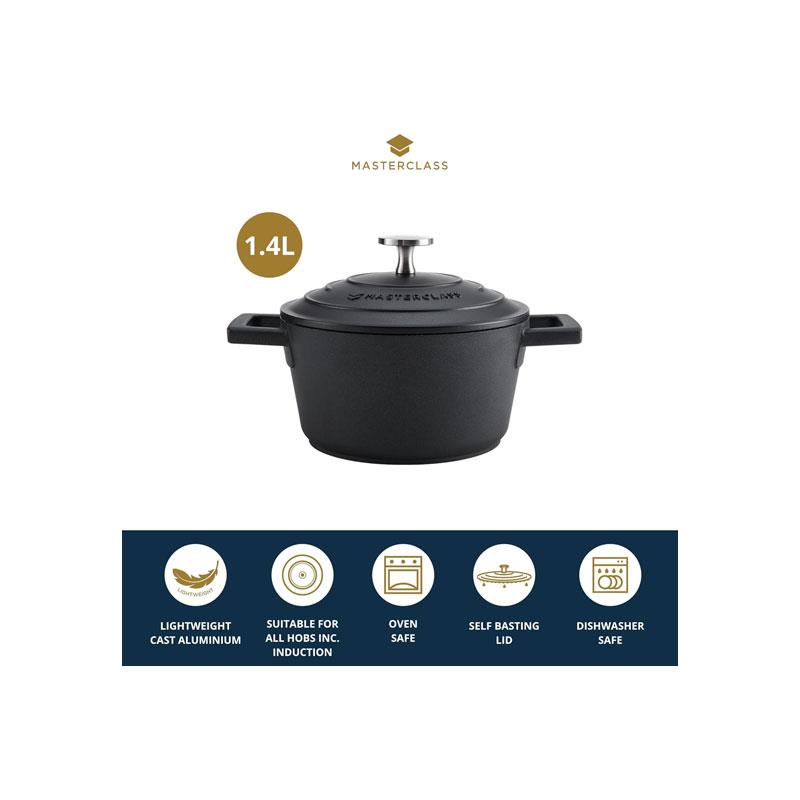 MasterClass 16cm Casserole Dish With Lid Cast Aluminium 1.4 Litre Black