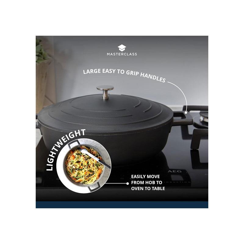MasterClass 16cm Casserole Dish With Lid Cast Aluminium 1.4 Litre Black