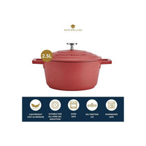 MasterClass Cast Aluminium Casserole Dish 20cm/2.5 Litres With Lid Small Induction Hob And Oven Safe Red