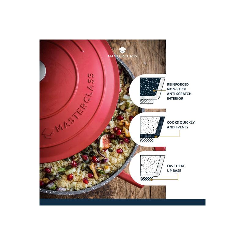 MasterClass Cast Aluminium Casserole Dish 20cm/2.5 Litres With Lid Small Induction Hob And Oven Safe Red