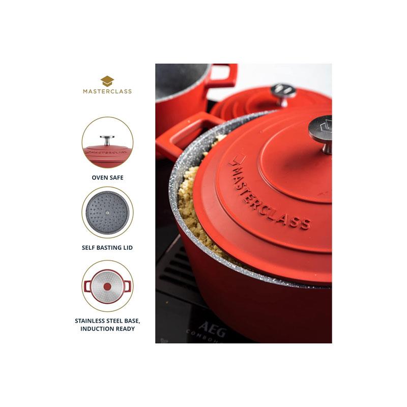 MasterClass Cast Aluminium Casserole Dish 20cm/2.5 Litres With Lid Small Induction Hob And Oven Safe Red