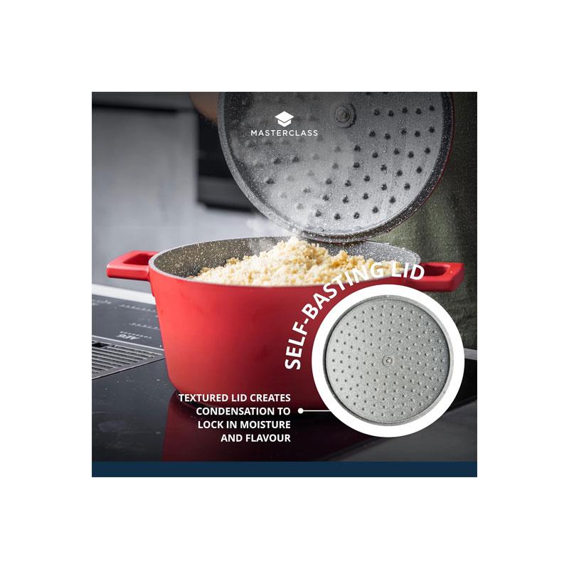 MasterClass Cast Aluminium Casserole Dish 20cm/2.5 Litres With Lid Small Induction Hob And Oven Safe Red
