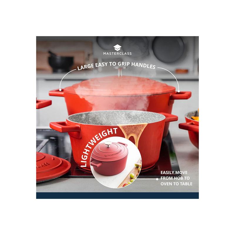 MasterClass Cast Aluminium Casserole Dish 20cm/2.5 Litres With Lid Small Induction Hob And Oven Safe Red
