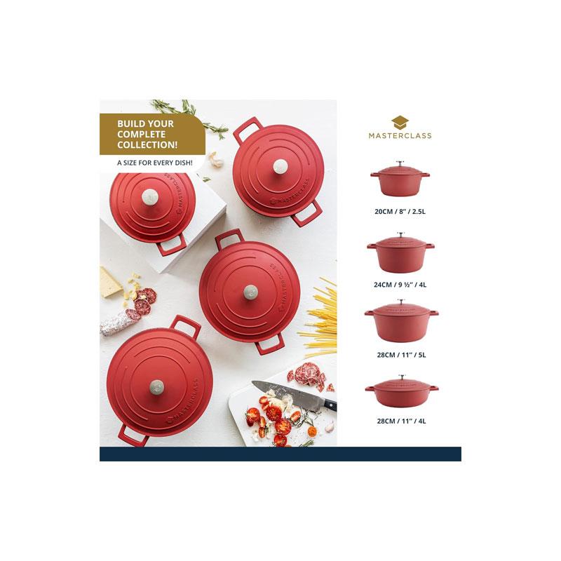 MasterClass Cast Aluminium Casserole Dish 20cm/2.5 Litres With Lid Small Induction Hob And Oven Safe Red