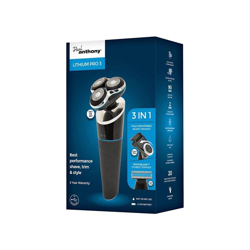 Lloytron Paul Anthony Lithium Pro 3 USB Wet & Dry Rotary Shaver With Beard Trimmer Black Main image
