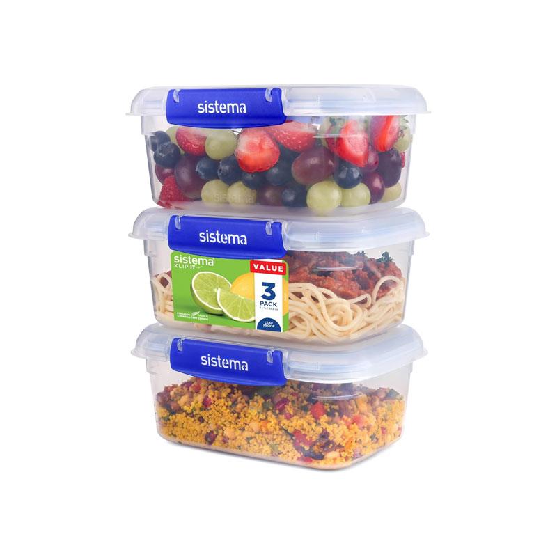 Sistema KLIP IT PLUS Leakproof Food Storage Containers Airtight Stackable School Lunch Boxes 3 Pack 1 Litres