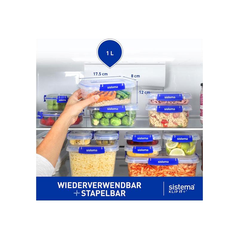 Sistema KLIP IT PLUS Leakproof Food Storage Containers Airtight Stackable School Lunch Boxes 3 Pack 1 Litres