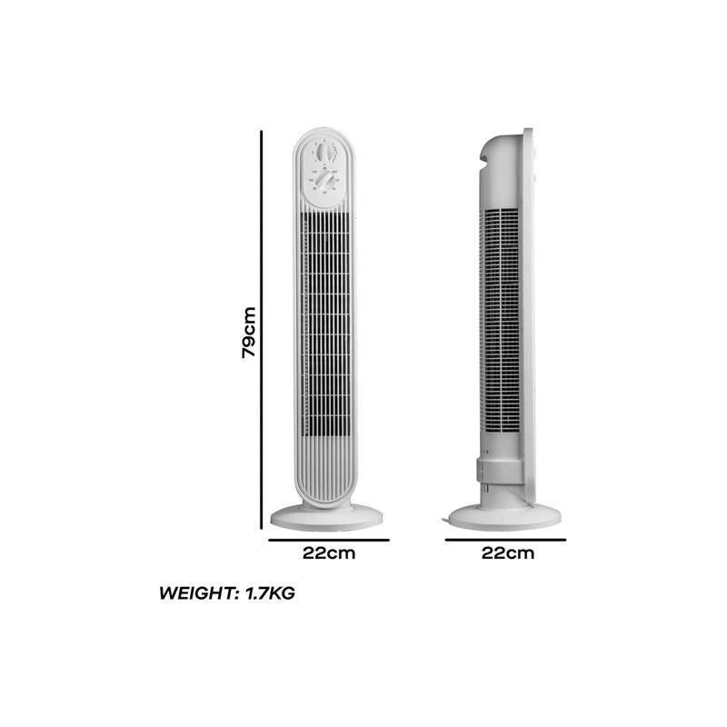Fine Elements 30 Inch Tower Fan 3 Speed Settings Oscillation 2 Hour Timer Easy To Use Dials Carry Handle 50W White