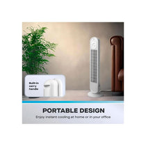 Fine Elements 30 Inch Tower Fan 3 Speed Settings Oscillation 2 Hour Timer Easy To Use Dials Carry Handle 50W White
