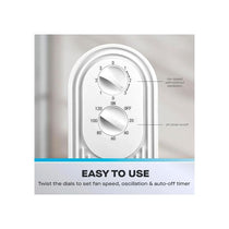 Fine Elements 30 Inch Tower Fan 3 Speed Settings Oscillation 2 Hour Timer Easy To Use Dials Carry Handle 50W White