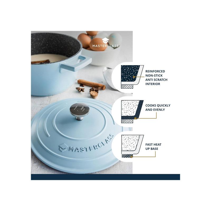 MasterClass Casserole Dish With Lid Cast Aluminium Small 20cm/2.5 Litres Sky Blue