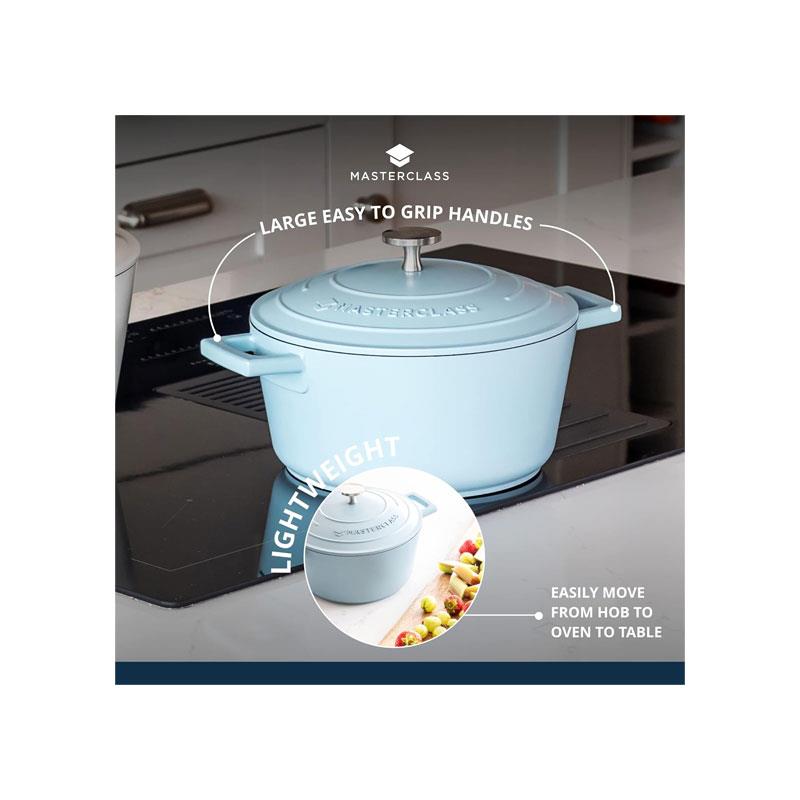 MasterClass Casserole Dish With Lid Cast Aluminium Small 20cm/2.5 Litres Sky Blue