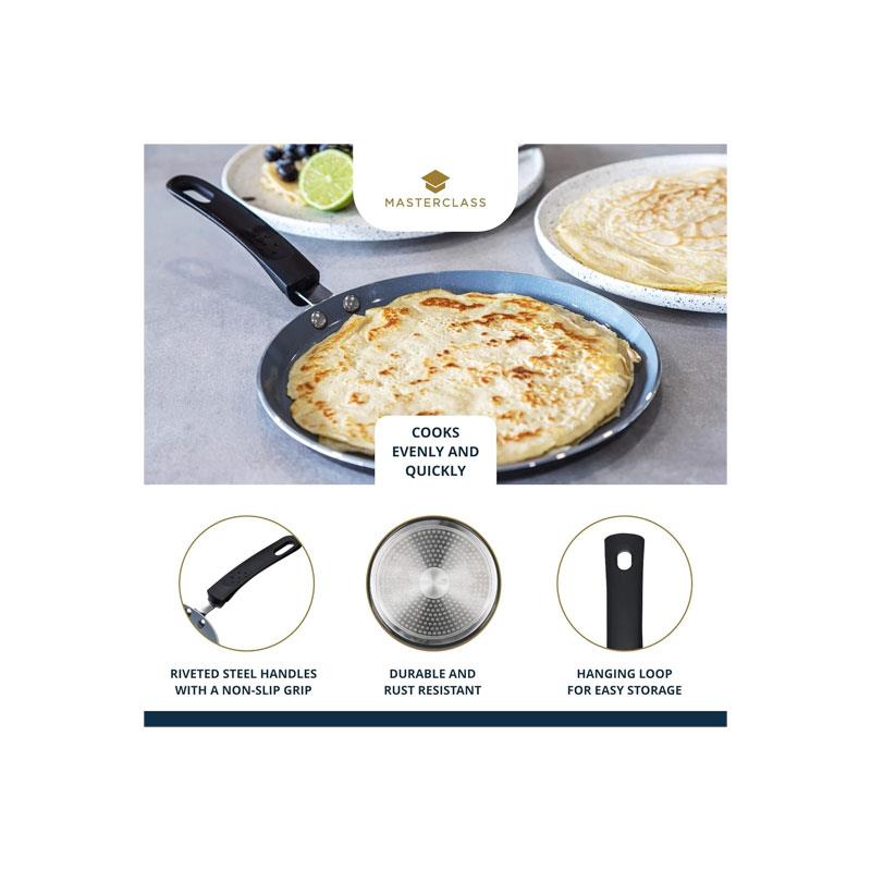 MasterClass Ceramic Non-Stick Induction-Safe Crepe Pancake Pan 24cm Black/Blue