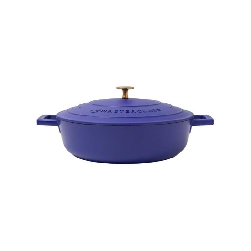MasterClass Shallow Casserole Dish 28cm/4 Litre Non-Stick Cast Aluminium With Self-Basting Lid Blue Main image