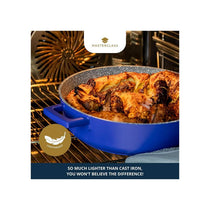 MasterClass Shallow Casserole Dish 28cm/4 Litre Non-Stick Cast Aluminium With Self-Basting Lid Blue