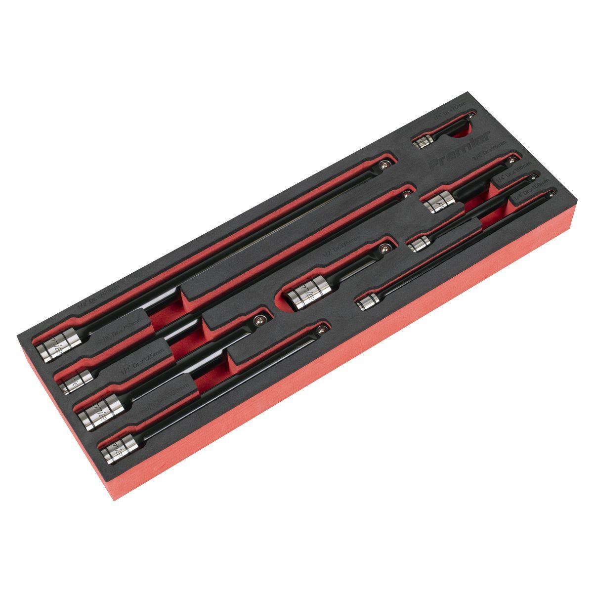 Sealey Premier Black Wobble/Rigid Extension Bar Set 1/4 Inch 3/8 Inch 1/2 Inch Sq Drive 9 Pieces Premier Black Main image