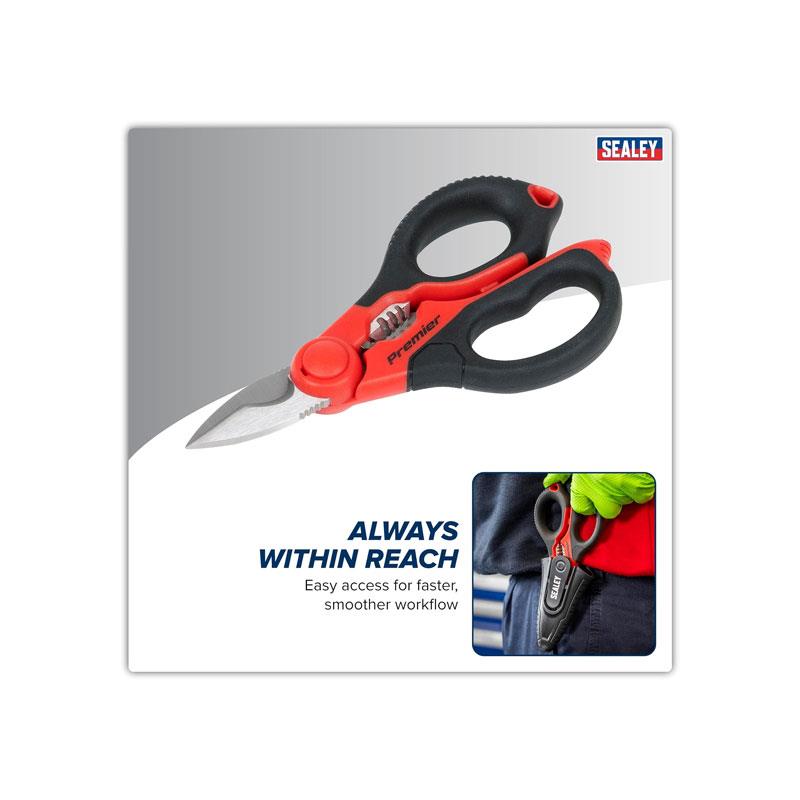 Sealey Premier Heavy-Duty Electrician's Shears 160mm Red/Black