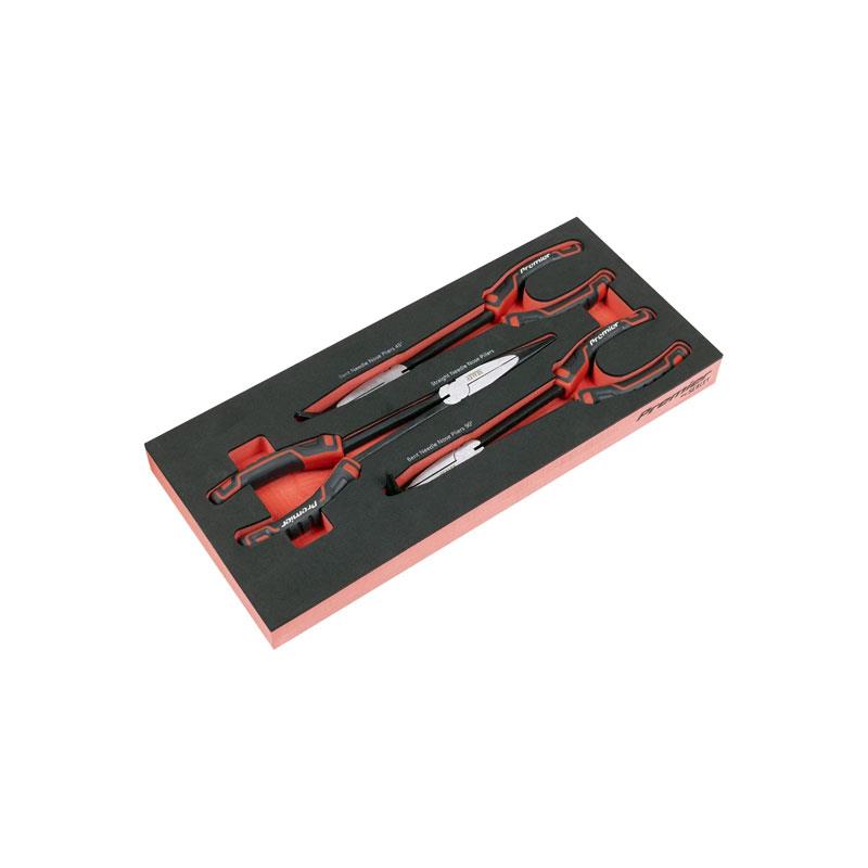 Sealey Premier Long Needle Nose Pliers Set With Tool Tray Straight Long Needle Nose Pliers Bent Long Needle Nose Pliers 45° Bent Long Needle Nose Pliers 90° 3 Pieces Main image
