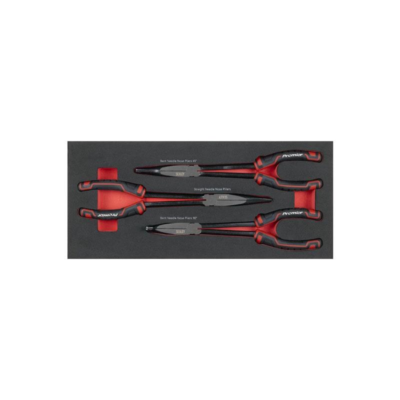 Sealey Premier Long Needle Nose Pliers Set With Tool Tray Straight Long Needle Nose Pliers Bent Long Needle Nose Pliers 45° Bent Long Needle Nose Pliers 90° 3 Pieces Secondary image