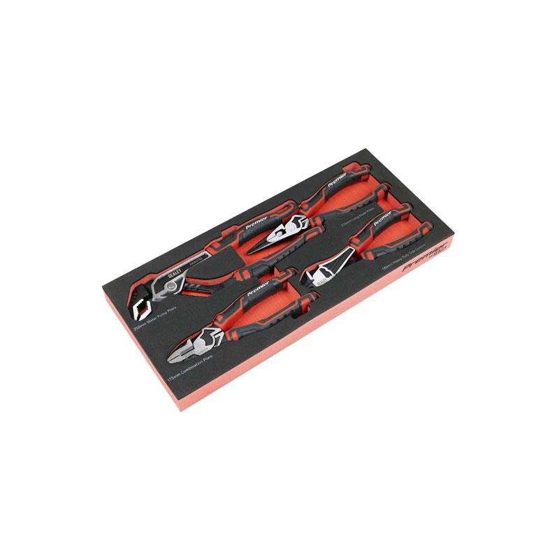 Sealey Premier Pliers Set With Tool Tray 175mm Combination Pliers 215mm Long Nose Pliers 180mm Heavy-Duty Side Cutters 250mm Water Pump Pliers 4 Pieces
